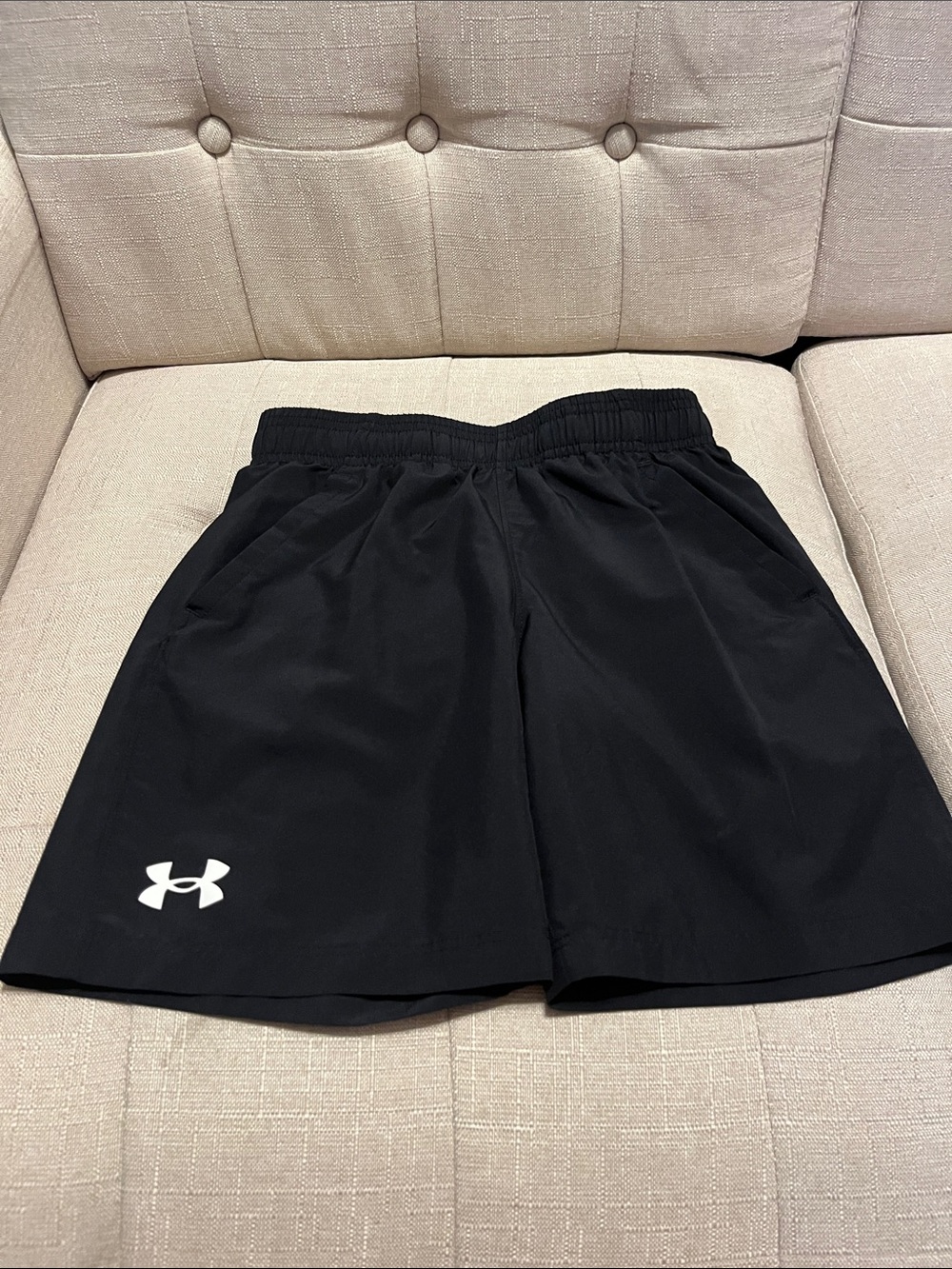 Under Armour Black Kids Athletic Shorts with White Logo
